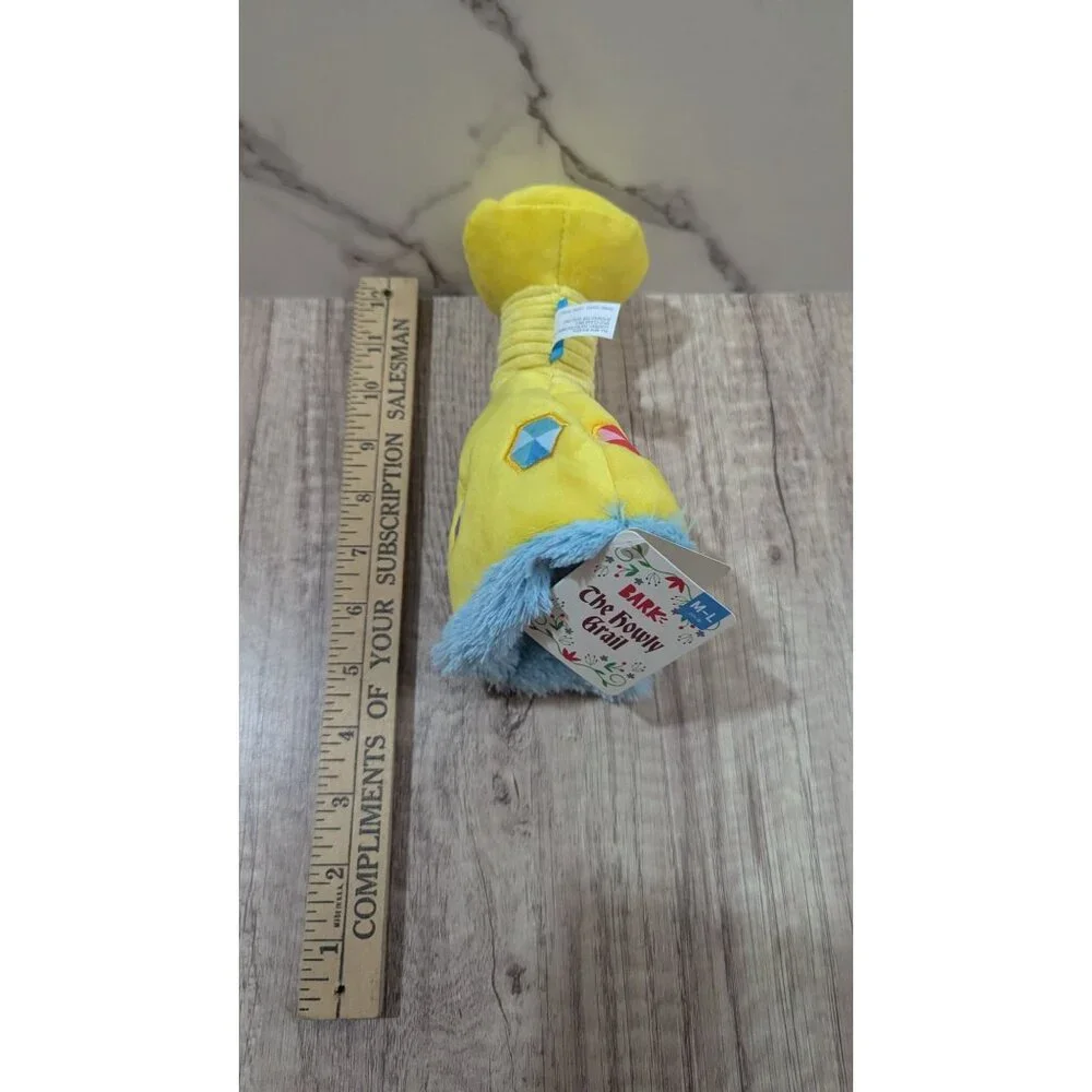 Bark The Howly Grail Plush Dog Toy  size M-L Yellow & Blue‎ Durable Chewable